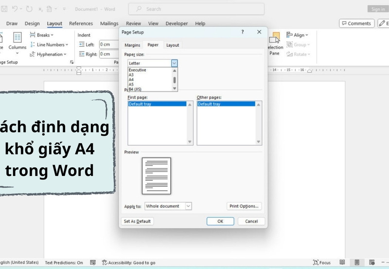 Cách định dạng khổ giấy A4 trong Word