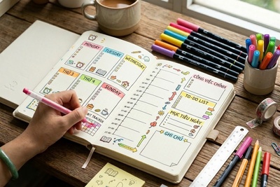 Hướng dẫn lập kế hoạch công việc, quản lý thời gian bằng sổ tay và bút màu