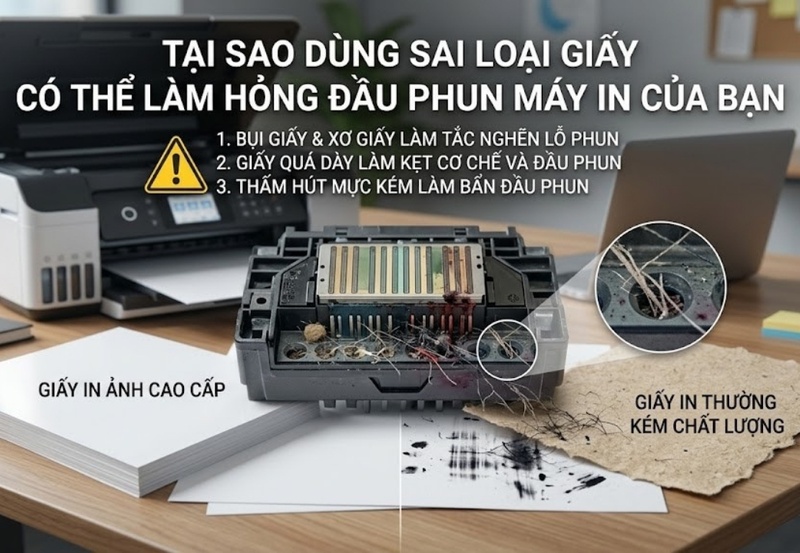 Tại sao dùng sai loại giấy có thể làm hỏng đầu phun máy in của bạn