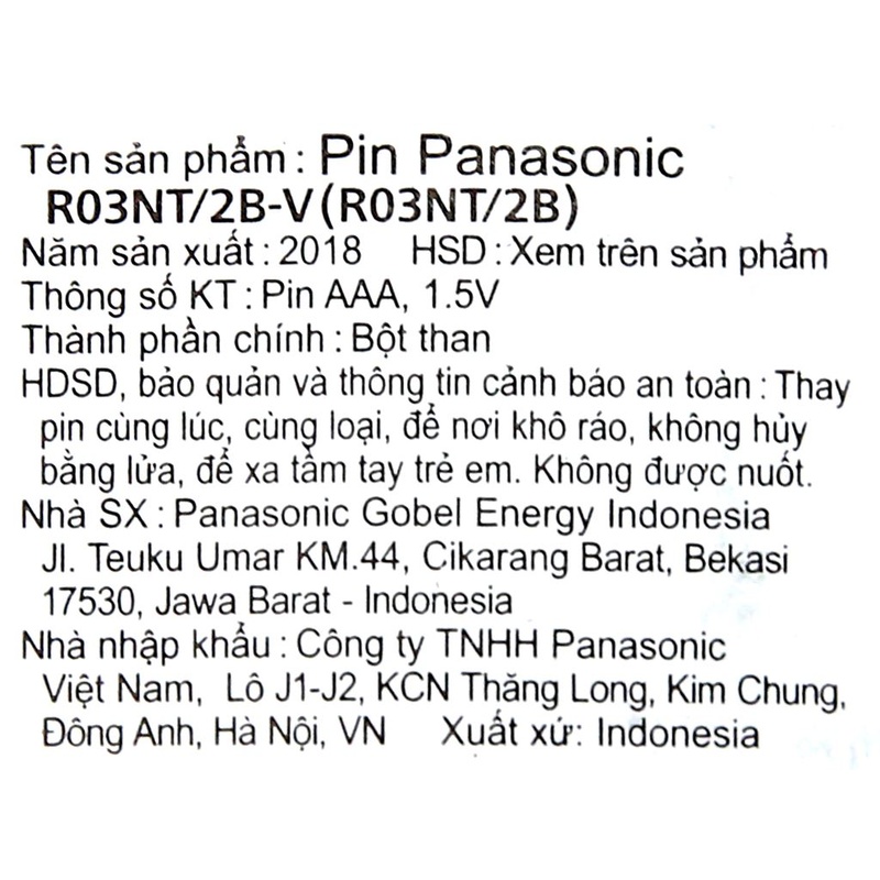 Pin tiểu AAA Panasonic vỉ 2 viên