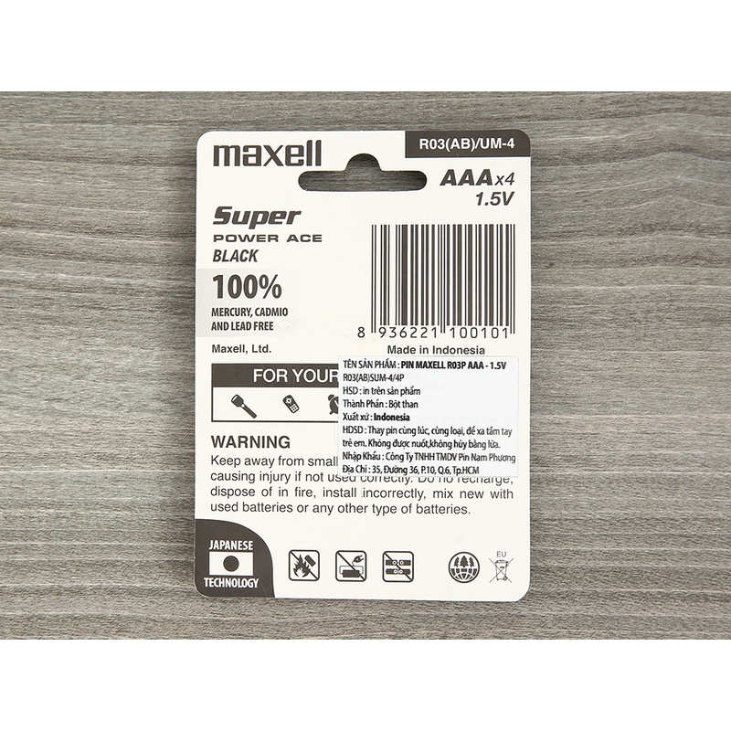 Pin tiểu AAA Maxell 1.5 V vỉ 4 viên