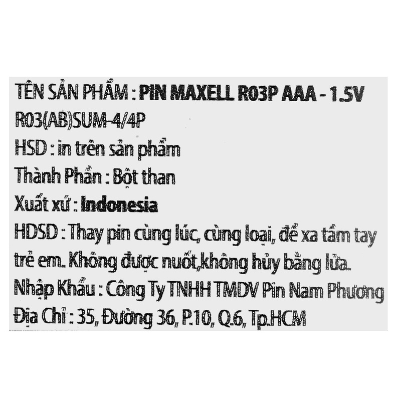 Pin tiểu AAA Maxell 1.5 V vỉ 4 viên