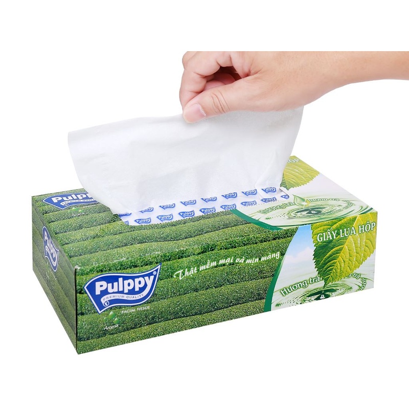 Khăn giấy hộp Pulppy trà xanh 2 lớp 100 tờ