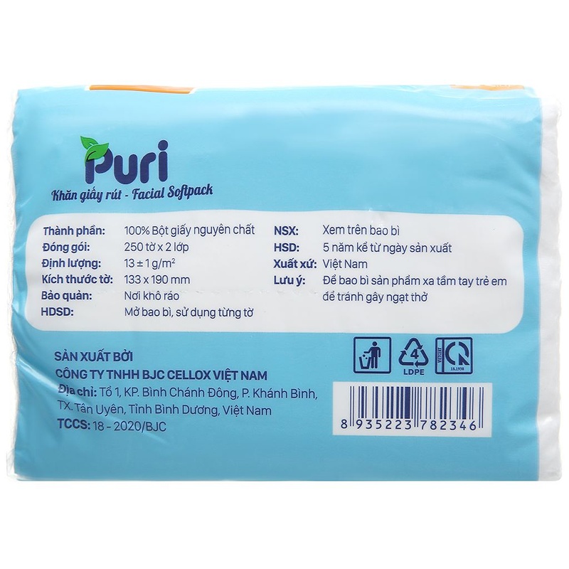 Khăn giấy Puri 2 lớp 250 tờ