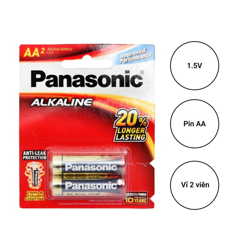 Pin tiểu Alkaline AA LR6T/2B-V Panasonic vỉ 2 viên