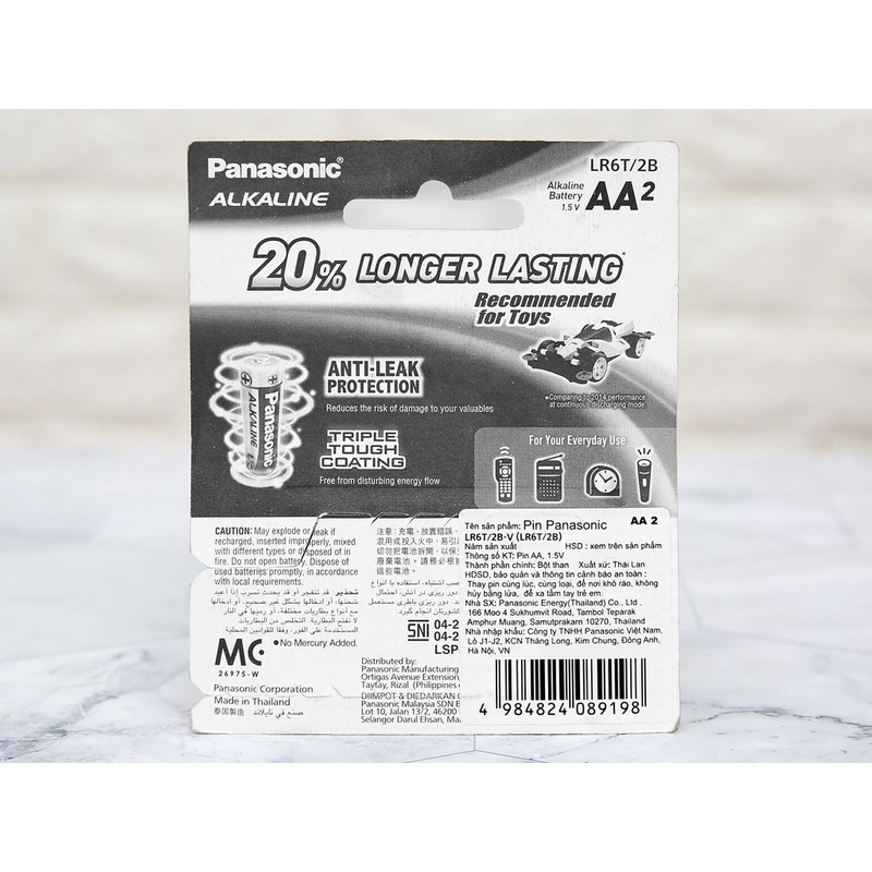 Pin tiểu Alkaline AA LR6T/2B-V Panasonic vỉ 2 viên