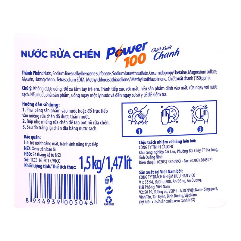 Nước Rửa Chén Power 100 1.5 Kg /1,47 lít