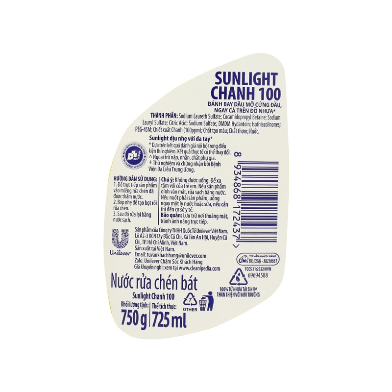 Nước Rửa Chén Sunlight 750ml