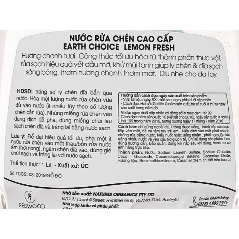 Nước Rửa Chén Earth Choice hương chanh