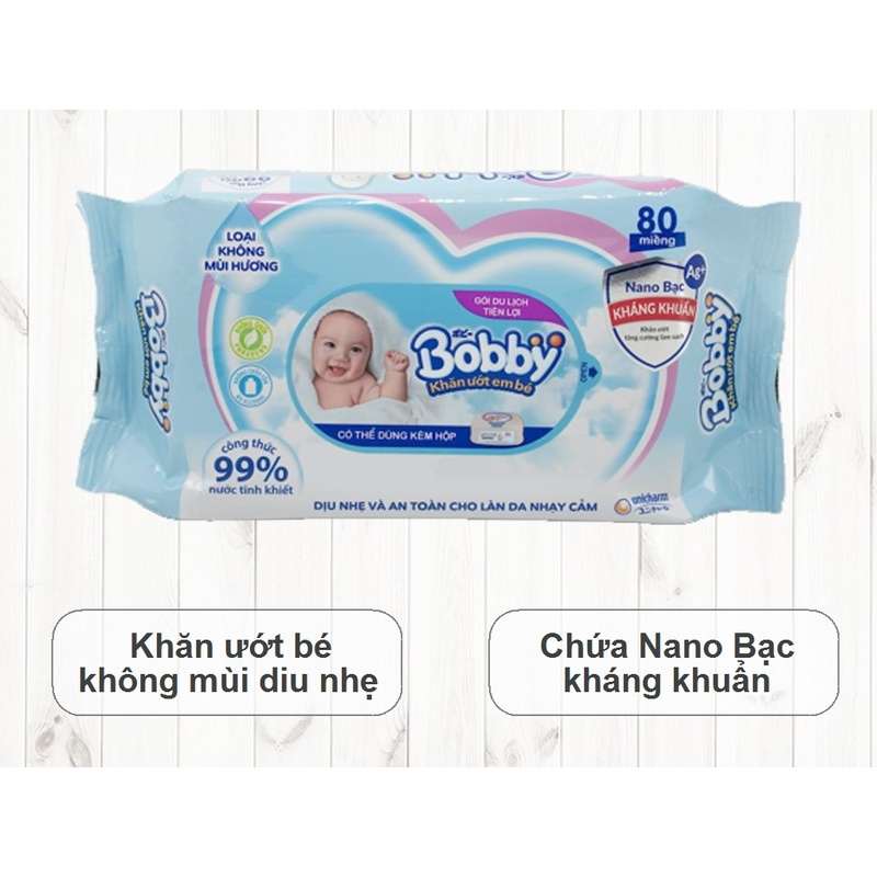 Khăn ướt Bobby 80 miếng không mùi