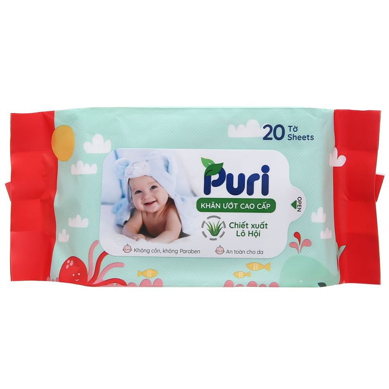 Khăn ướt Puri không mùi 20 tờ