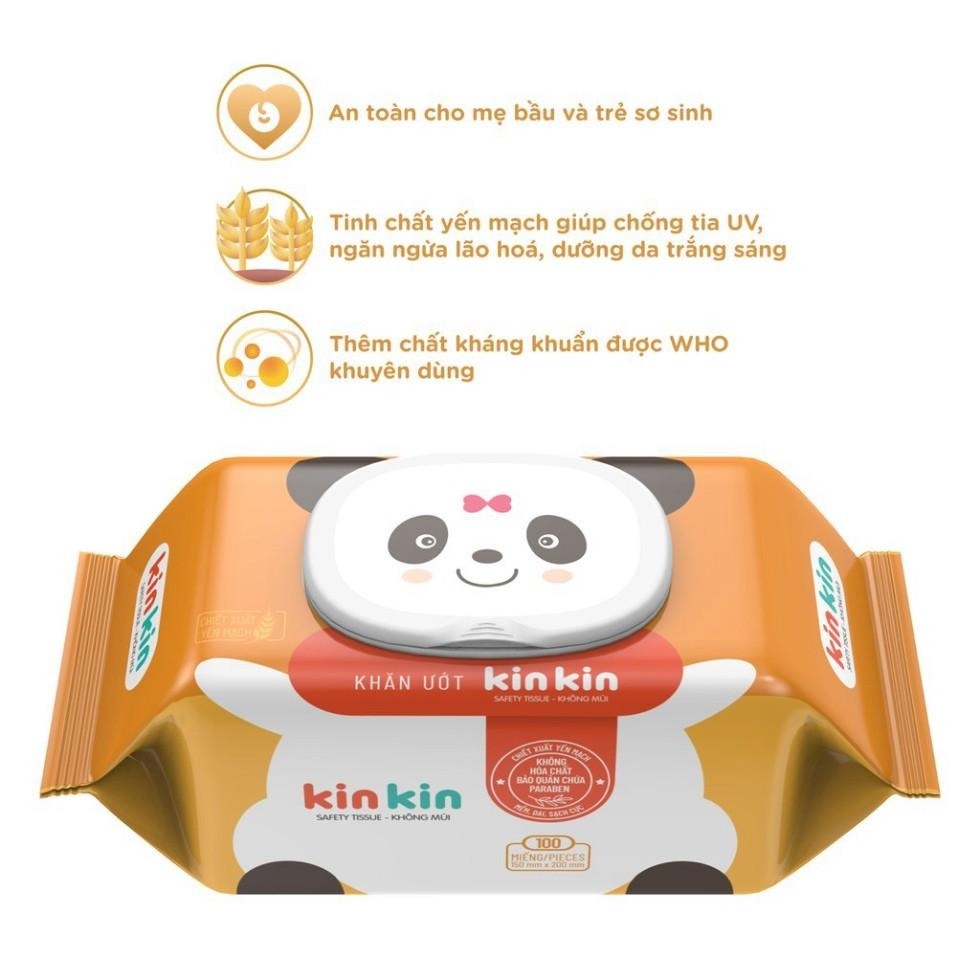 Kin Num Khăn ướt Kin Kin 100 tờ không mùi, tinh chất yến mạch
