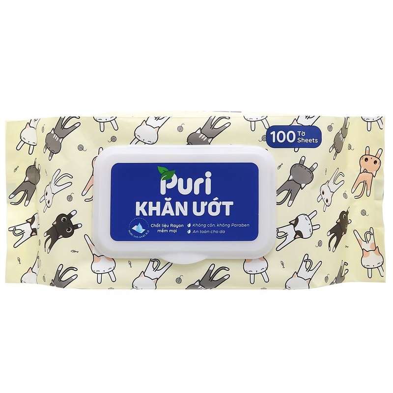 Khăn ướt Puri không mùi 100 tờ