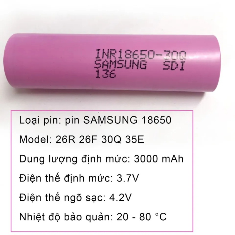 Pin 18650 Samsung 3000mAh 3.7 v thiết kế nhỏ gọn giúp thiết bị của bạn hoạt động liên tục