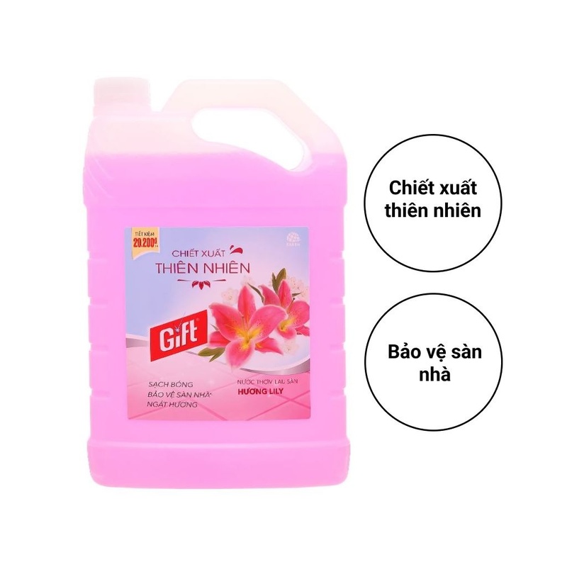 Nước lau sàn Gift 4kg hương Lily làm sạch nhiều bề mặt như gạch ceramic, đá granite, gạch khảm, sàn gỗ