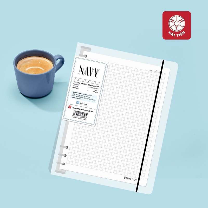 Sổ còng A5 Caro Navy 200 trang dễ tháo gáy, giấy dày chống thấm nước viết êm