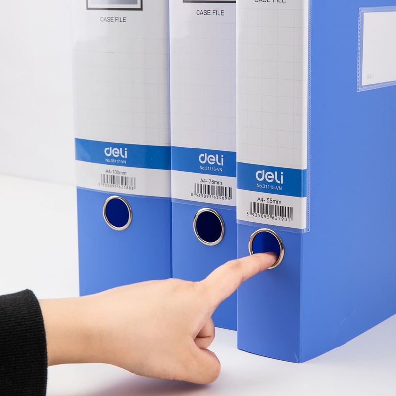 File hộp gấp A4 7cm Deli gáy dán bản rộng, thiết kế lỗ tròn dễ cầm nắm