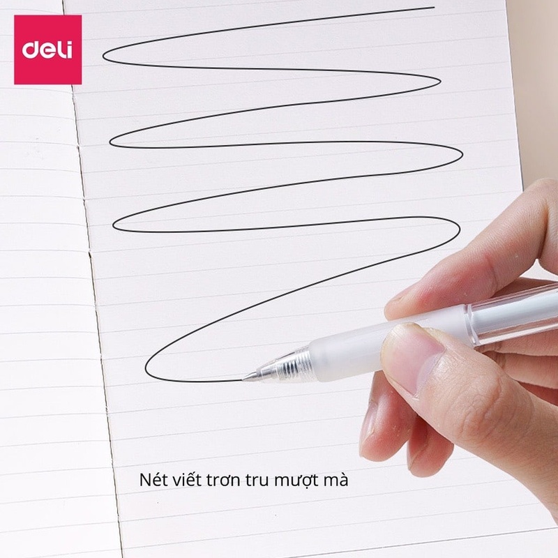 Bút gel Deli A057B ngòi 0.5mm mực đều, thân trong suốt đẹp tối giản
