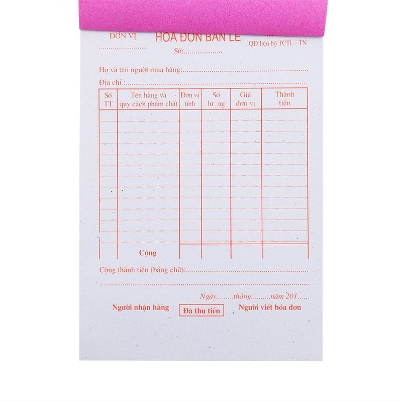 Hóa đơn bán lẻ A5 1 liên 13 x 19 cm có rãnh xé dễ dàng