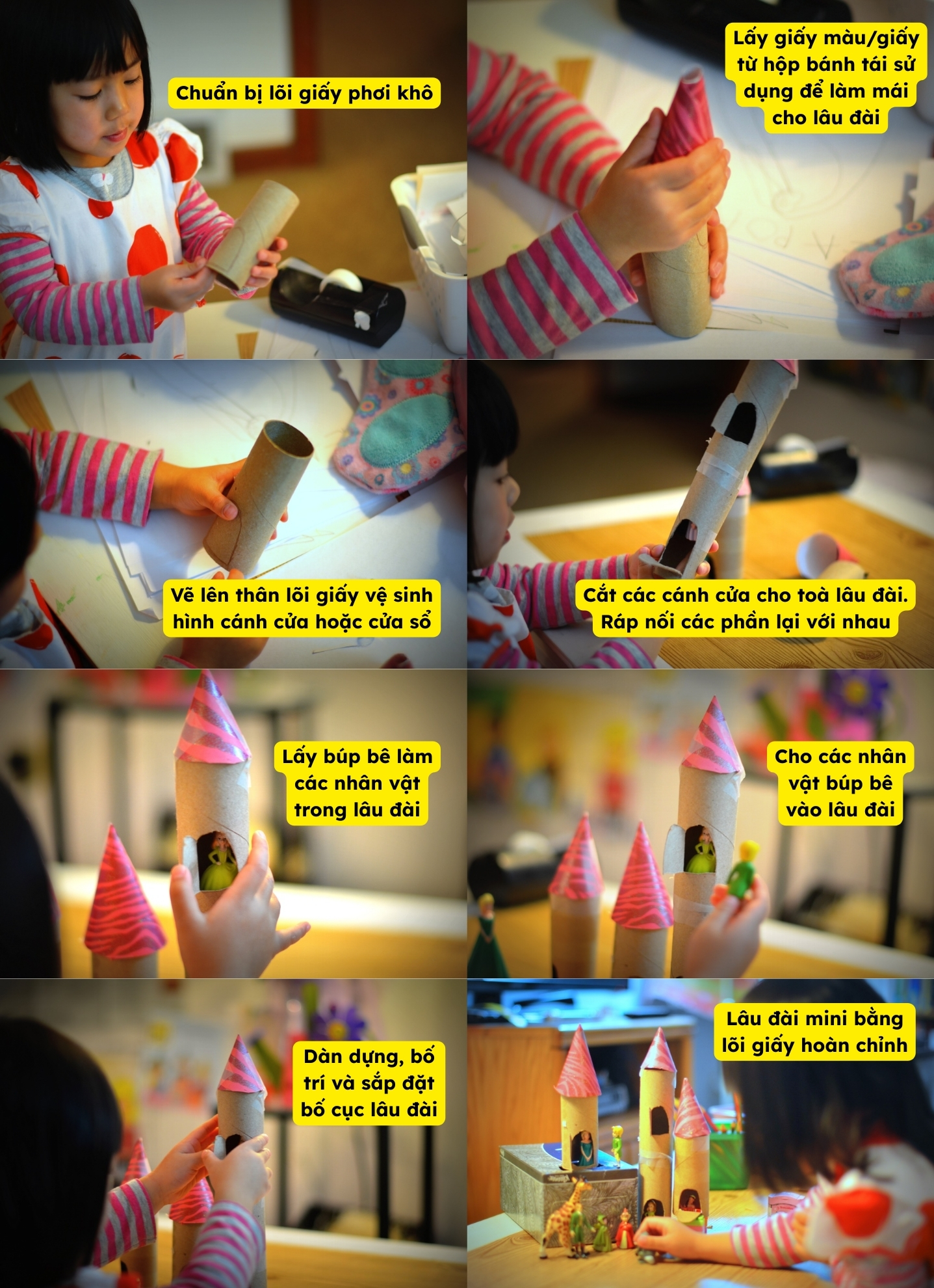 Mô hình lâu đài bằng lõi cuộn vệ sinh