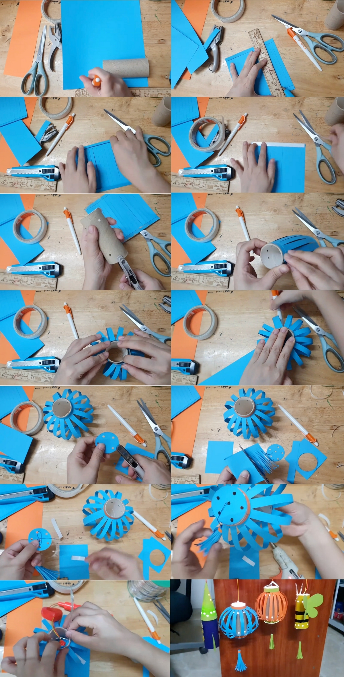 Tái chế lõi giấy cho bé thành đèn lồng trung thu