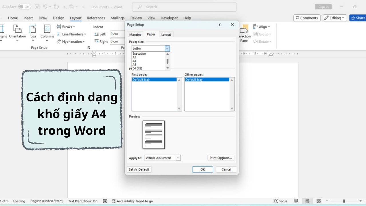 Cách định dạng khổ giấy A4 trong Word