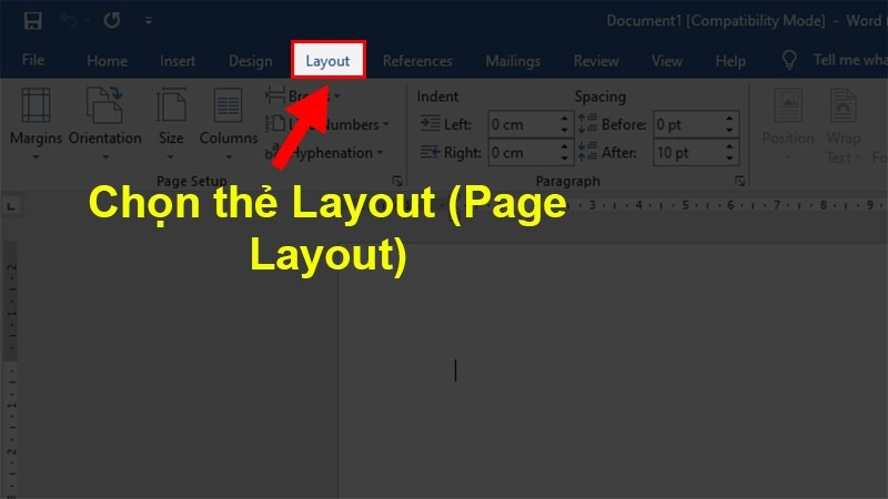 Vào thẻ Layout để chỉnh định dạng căn lề khổ giấy A4 vừa với toàn trang Word