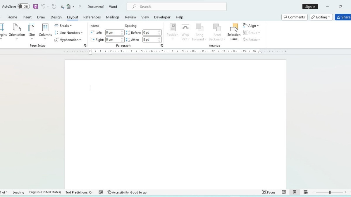 Chọn thẻ Layout để đinh dạng kích thước giấy A4 trong Word