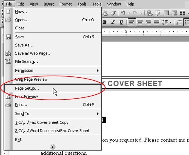 Trong Word 2003, chọn Page Setup trong thẻ File