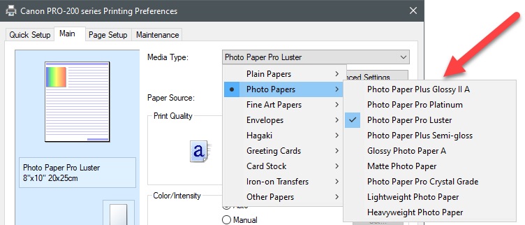 Lựa chọn chính xác loại giấy in ảnh A4 trong driver