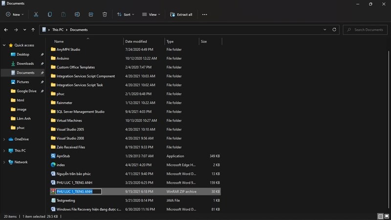 Đổi tên file và nhấn OK để lưu file .zip lại trong máy tính
