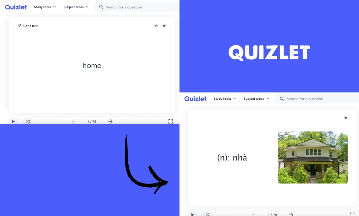 Flashcard điện tử trên Quizlet