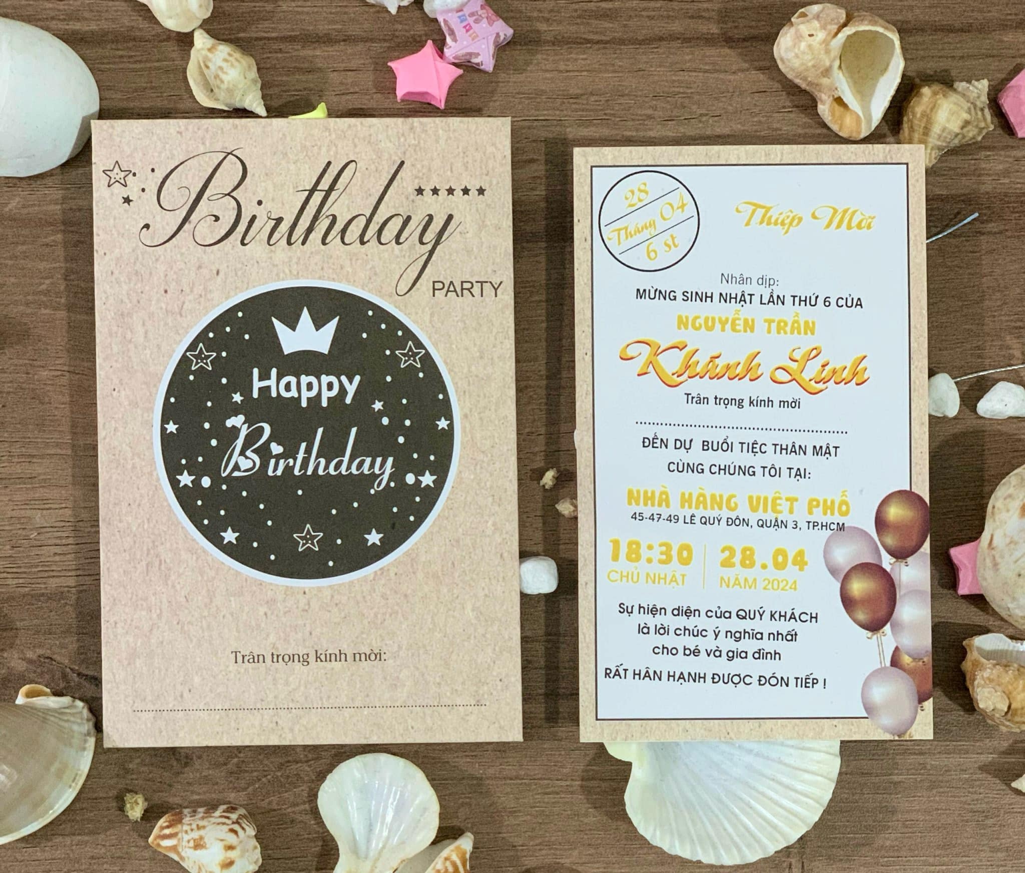 Thiệp sinh nhật in giấy kraft nâu đơn giản