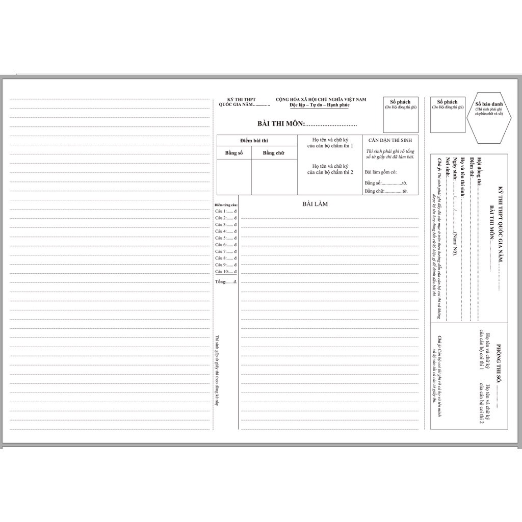 Giấy kiểm tra thi tự luận có phách
