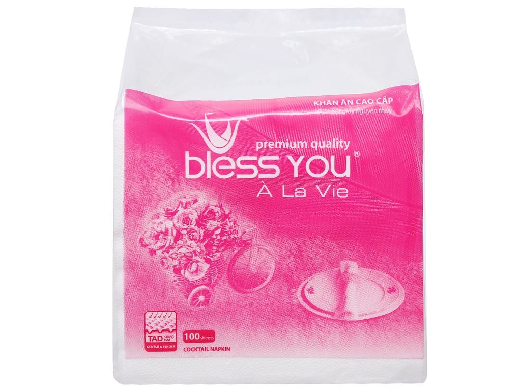 Khăn giấy vuông lau miệng Bless you 100 tờ