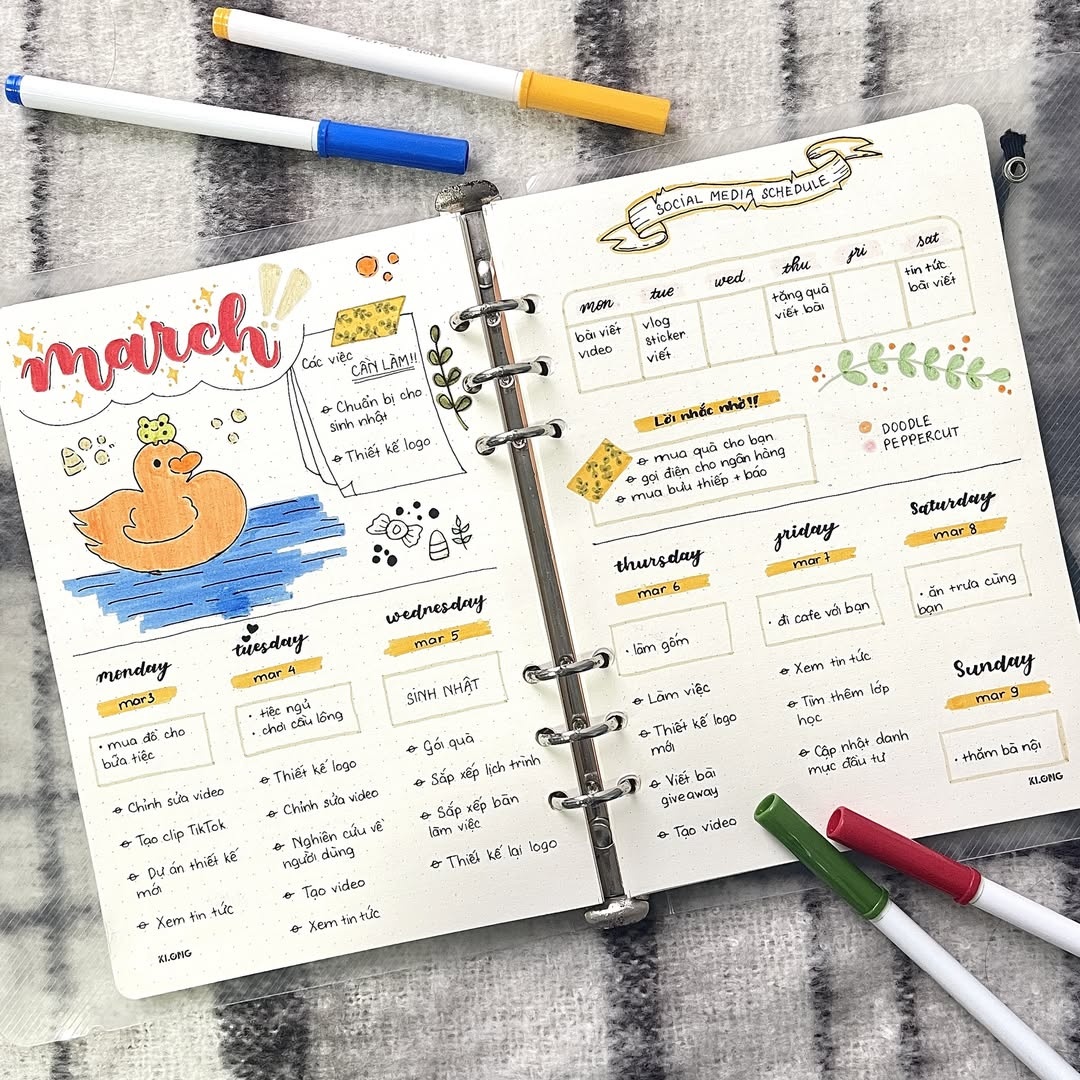Dùng quá nhiều bút màu để lập kế hoạch sổ tay planner dễ mất thời gian chọn màu hơn là tập trung vào nội dung