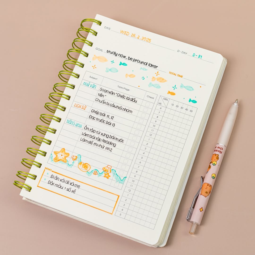 Template kế hoạch học và làm việc hàng ngày