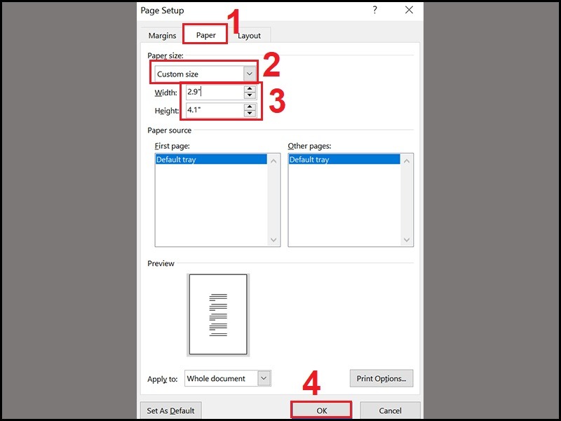 Cài đặt các thông số và nhấn OK để in giấy A7