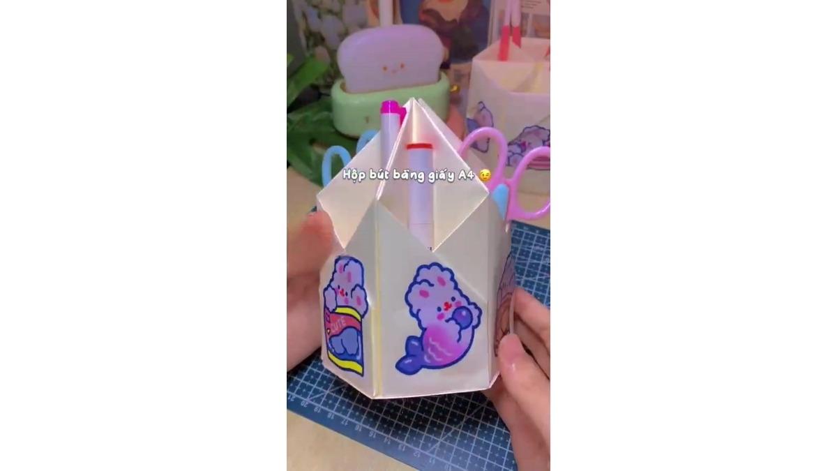 Ta có hộp bút làm từ giấy A4 hoàn chỉnh