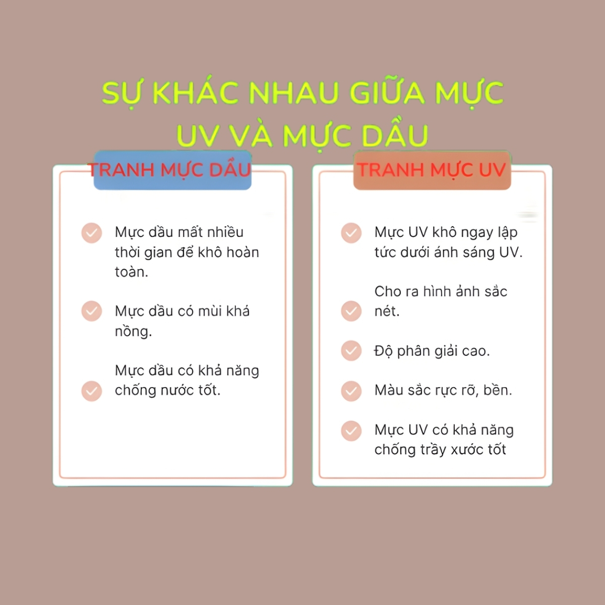 So sánh mực UV và mực dầu