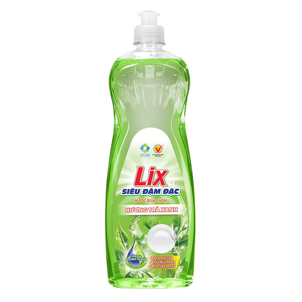 Dung dịch rửa bát Lix trà xanh đậm đặc làm sạch đồ nhựa văn phòng