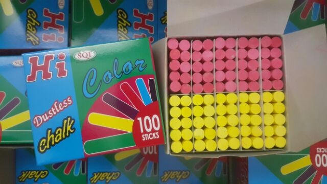 Phấn viết bảng ít bụi HI CHALK màu vàng và đỏ