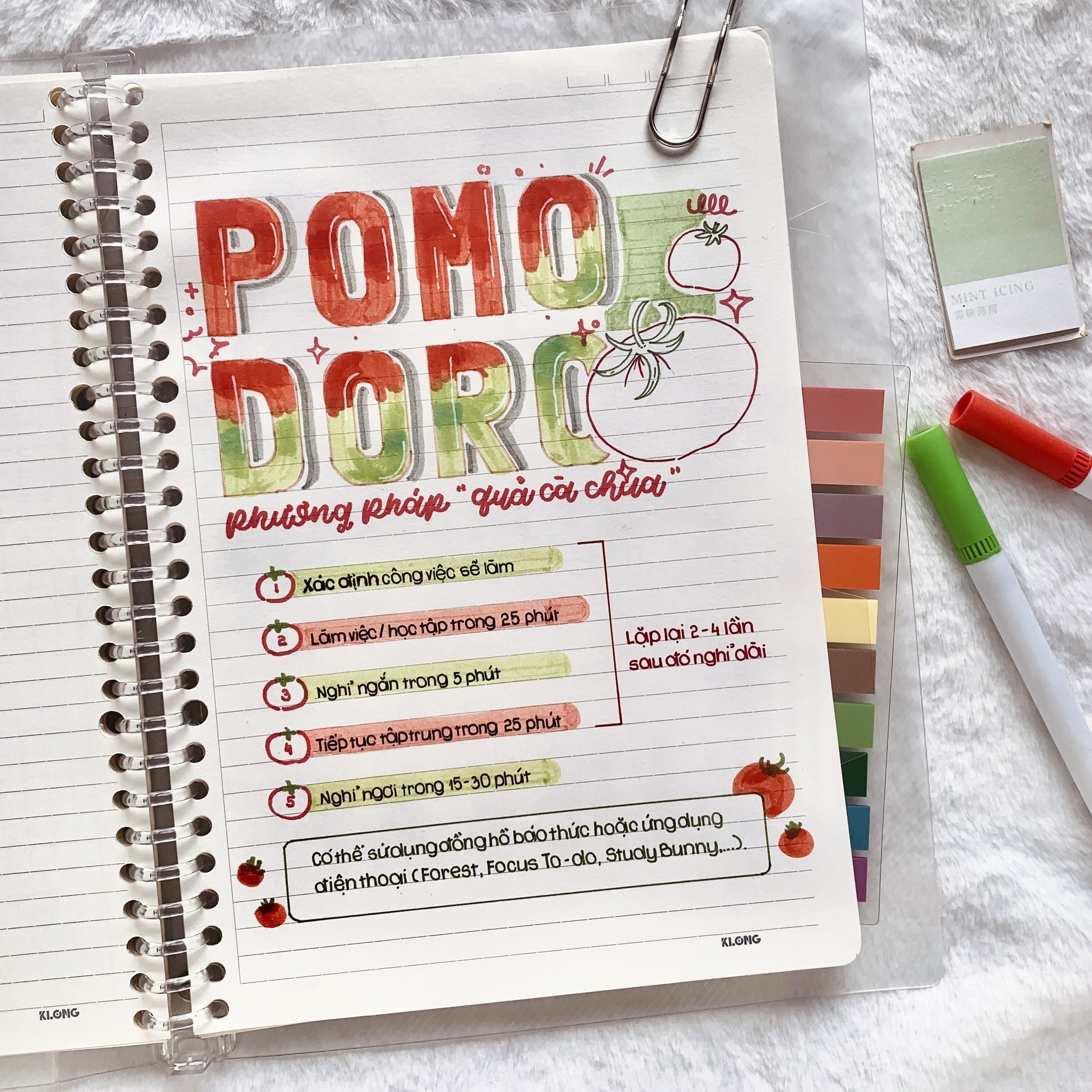 Mẫu cấu trúc trang sổ ghi Pomodoro chuẩn
